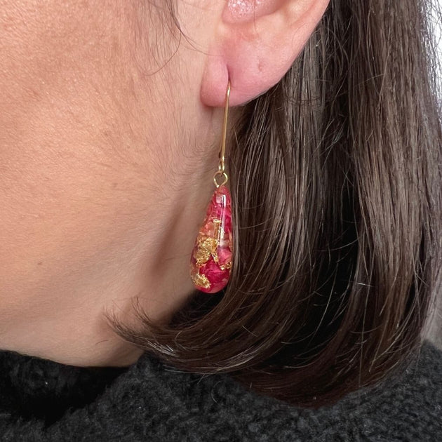 Resin Teardrop Earrings with Rose Petals – Zee Bee Market LLC