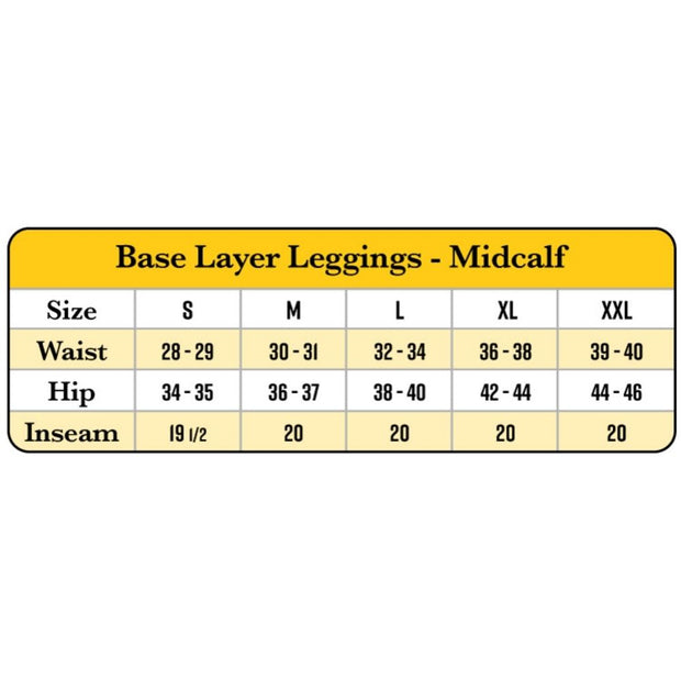 Organic Cotton Base Layer Midcalf Leggings Size Chart