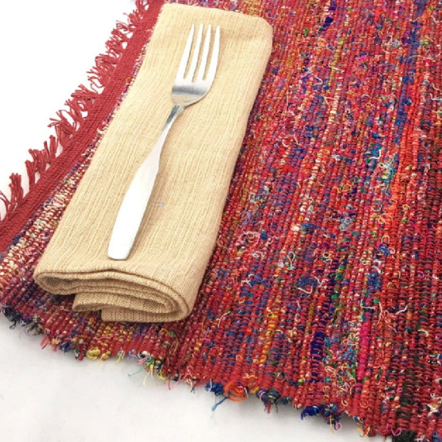 Recycled Silk Sari Placemat - Red lifestyle