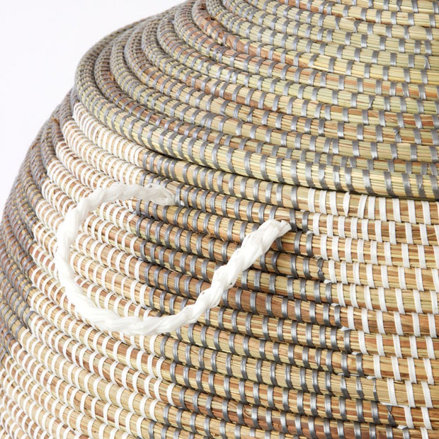 Extra Large Silver and White ZigZag Lidded Hamper Basket detail