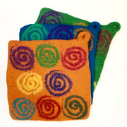 Handmade and Fair Trade Colorful Felt Wool Potholder - Spirals