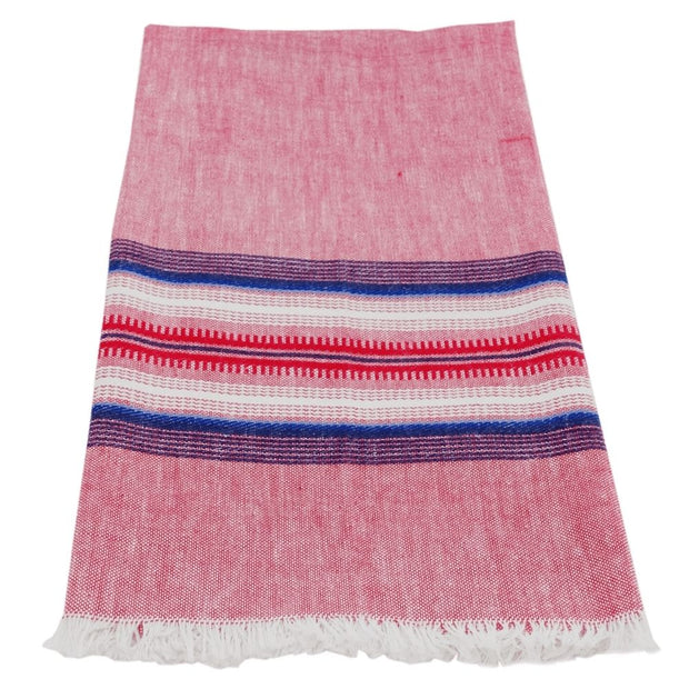 Cotton Kitchen Towel - Chambray Red with Blue Stripe