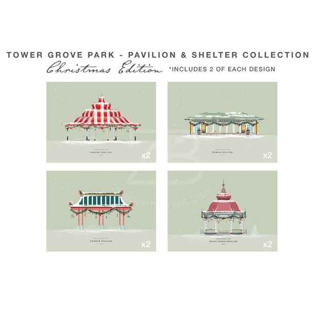 Tower Grove Park Pavilion and Shelter Set of Eight Note Cards - Christmas Edition