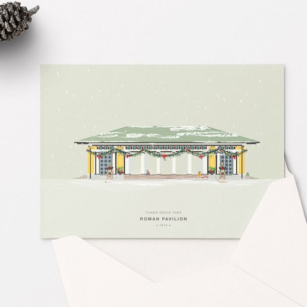 Tower Grove Park Pavilion and Shelter Set of Eight Note Cards - Christmas Edition detail