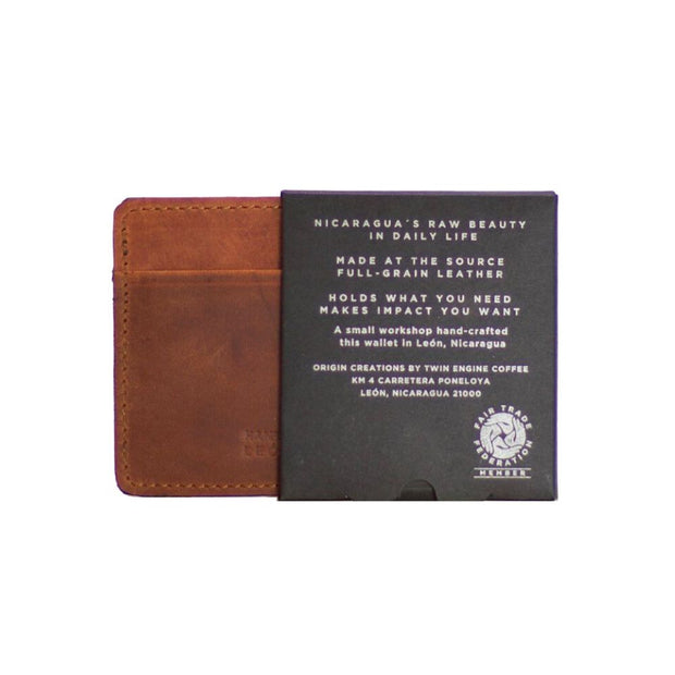 Minimalist Full Grain Leather Card Wallet - Saddle Brown information on back