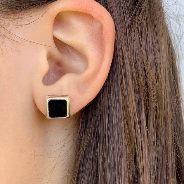 ★2022SS新作★MZUU★DAYZ Tiny Square Frame Earrings Sterling Silver Black Square Stud Earrings – Zee Bee Market LLC