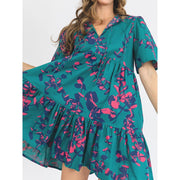Adelaide Tiered Mini Dress Eucalyptus Teal showing flair