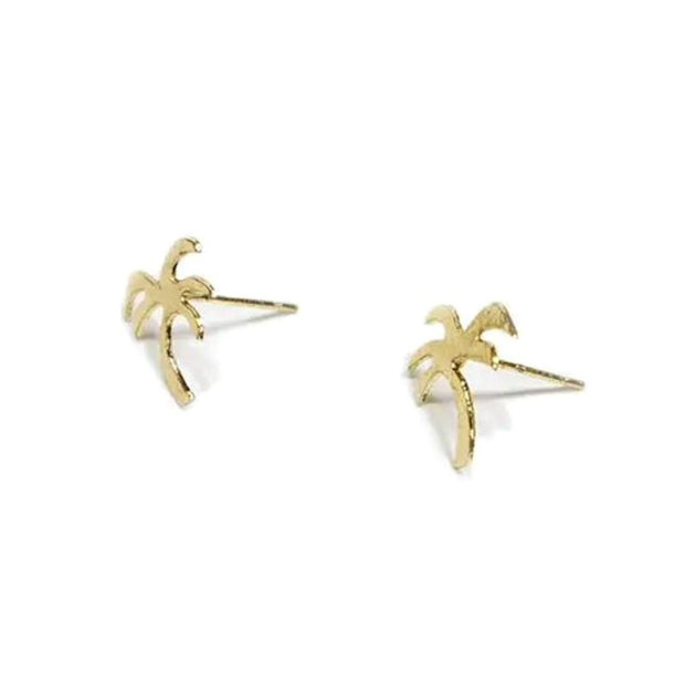 Palm Tree Stud Brass Earrings side view