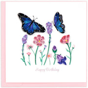 Birthday Flowers & Blue Butterflies Quilled Greeting Card