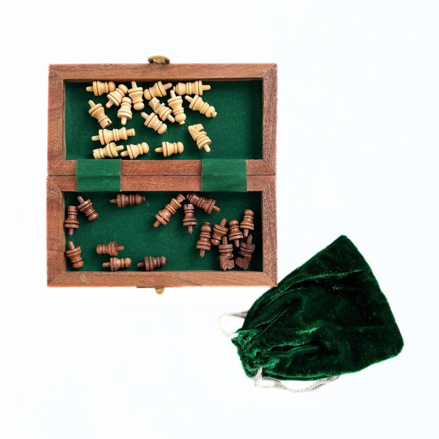 Acacia Wood Portable Travel Chess Set open showing interior