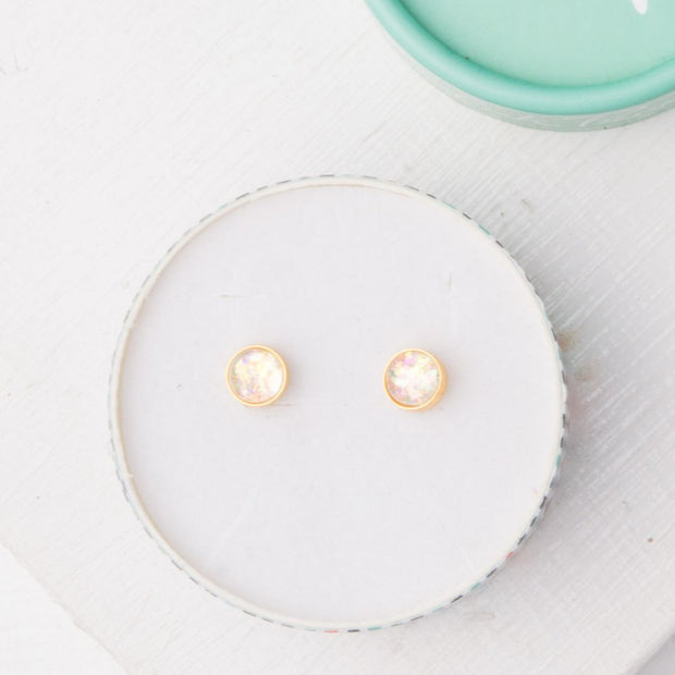 Mina Gold and Opal Stud Earrings in small gift box