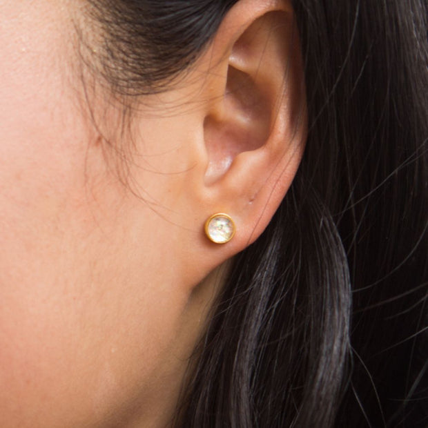 Mina Gold and Opal Stud Earrings on model