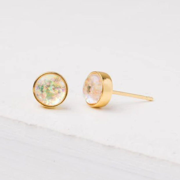 Mina Gold and Opal Stud Earrings closeup