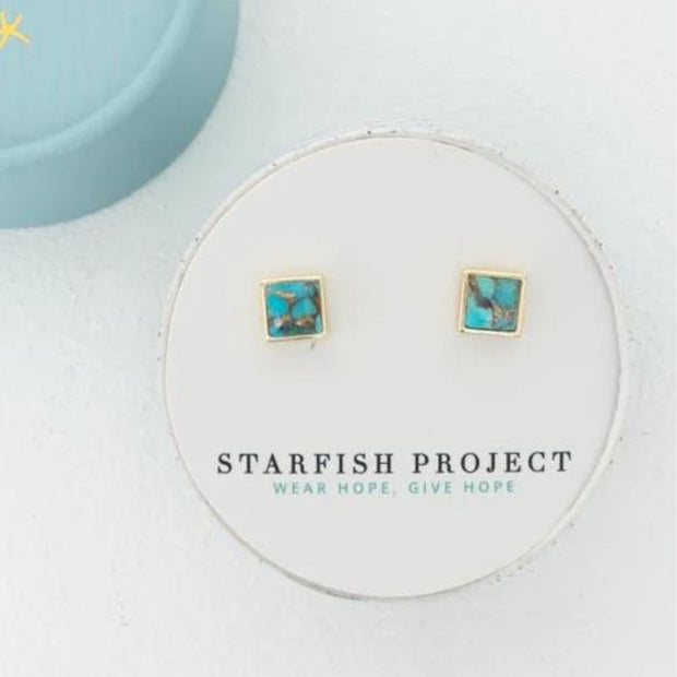 Refuge Natural Turquoise Stud Earrings in gift box