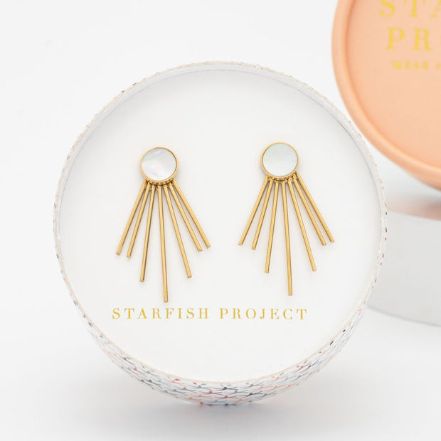 Caroline Mother of Pearl Stud & Fringe Earrings in a FREE gift box