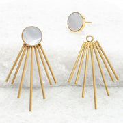 Caroline Mother of Pearl Stud & Fringe Earrings on marble surface