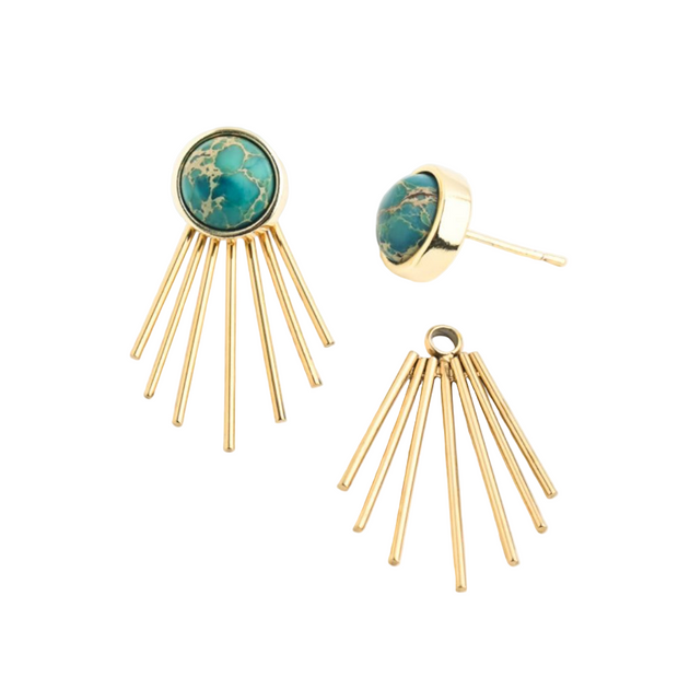 Caroline Emperor Stone Stud & Fringe Earrings