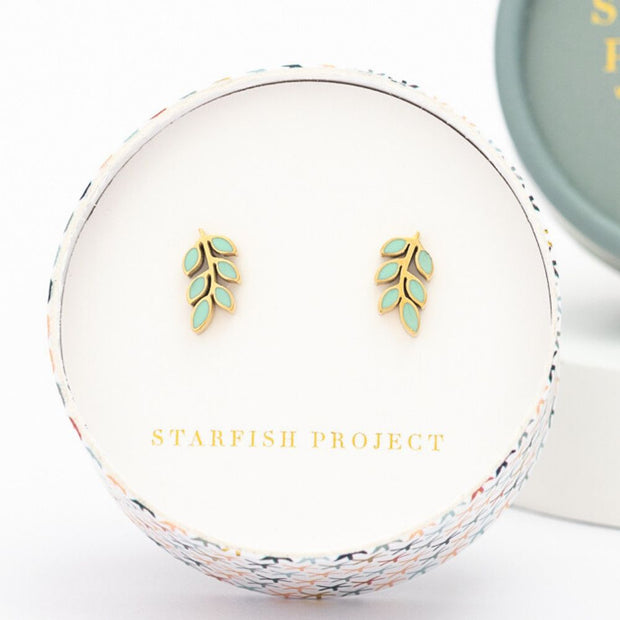 Rowen Stud Earrings in Mint in gift box