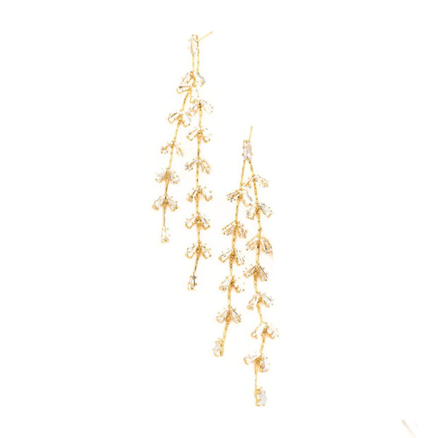 Graceful Willow Zircon and Gold Dangle Post Earrings