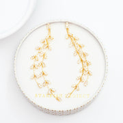 Graceful Willow Zircon and Gold Dangle Post Earrings in gift box