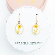 In Bloom Drop Earrings with Real Yellow Flowers encased in clear resin in gift box