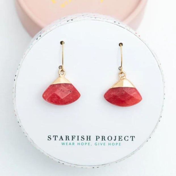 Fan Drop Earrings in Crimson Stone in gift box