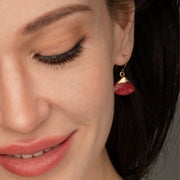 Fan Drop Earrings in Crimson Stone on model