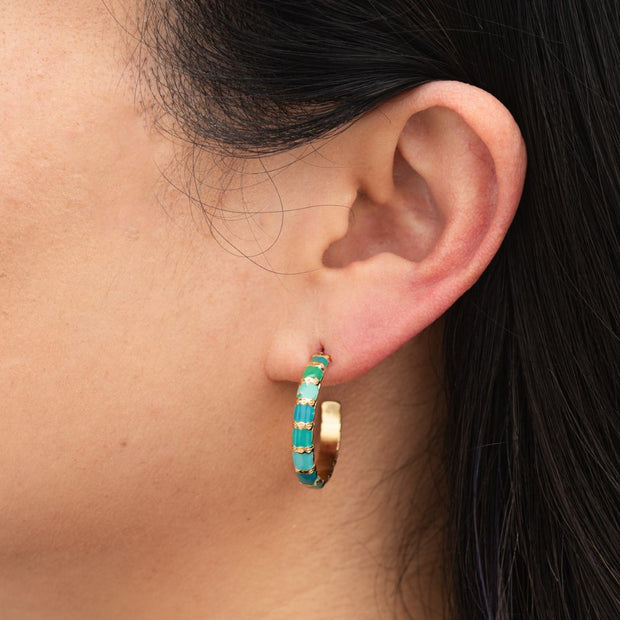 Golden Jade Radiance Open Hoop Earrings on model