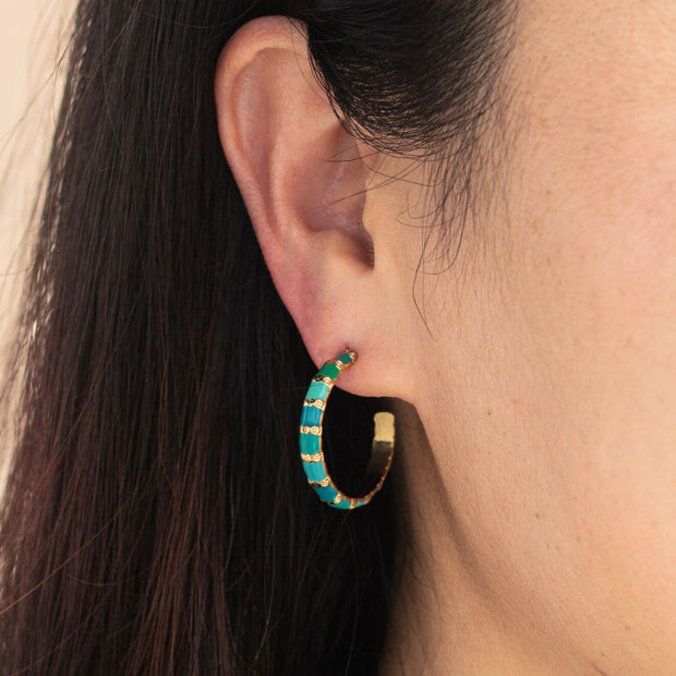 Golden Jade Radiance Open Hoop Earrings on model