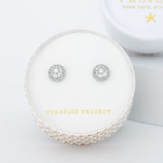 Lustre Bloom Stud earrings in Platinum in a gift box