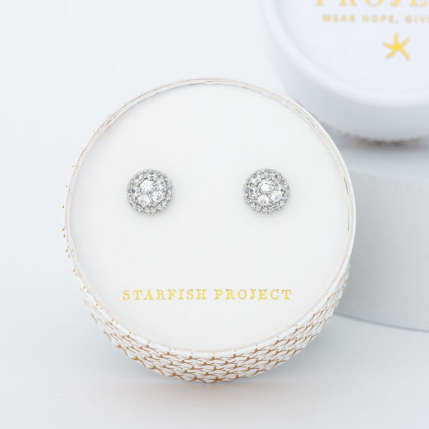 Lustre Bloom Stud earrings in Platinum in a gift box