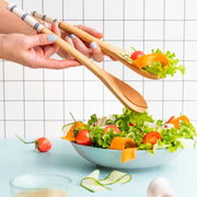 14-inch Olive Wood and Bone Handles Serving Spoons Tongs in use