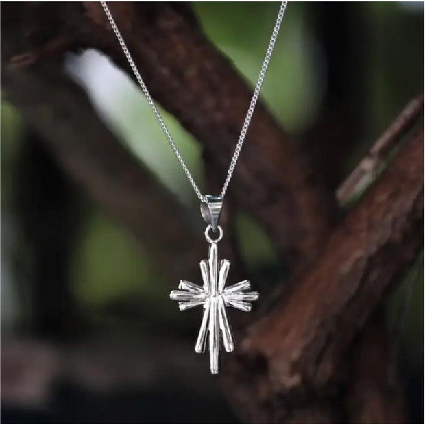 Silver Modern Cross Pendant Necklace styled