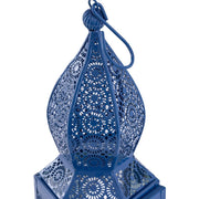 Blue Moroccan Inspired Large Metal Lantern for tealights closeup