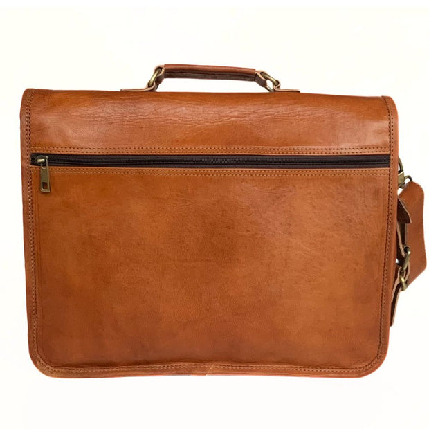 15-inch Genuine Leather Laptop Messenger Briefcase back view