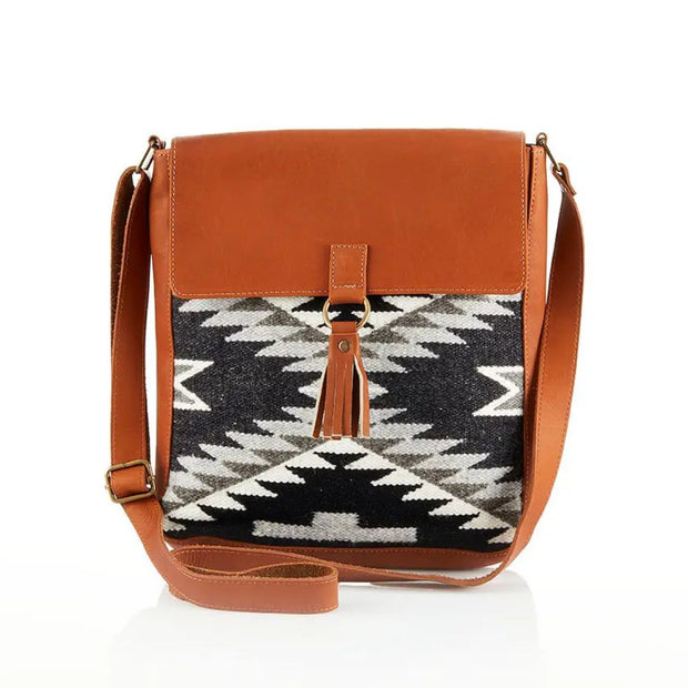 Heritage Tapiz-style Weave and Leather Crossbody Bag front view
