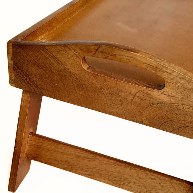 Mango Wood Bed Serving Tray with Folding Legs handle detail