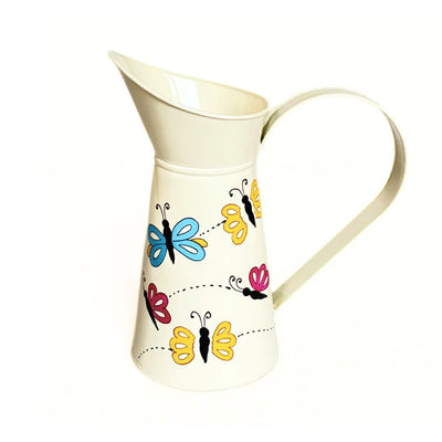 Cream Color Watering Can with Hand-painted Butterflies