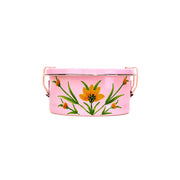 Pink Floral Round Steel Tiffin Container - closed side view