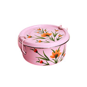 Pink Floral Round Steel Tiffin Container closed web