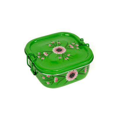 Square Steel Tiffin Container - Green Floral closed web