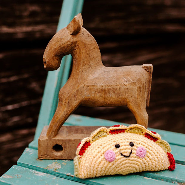 Organic Friendly Plush Taco Rattle Toy styled with wooden horse