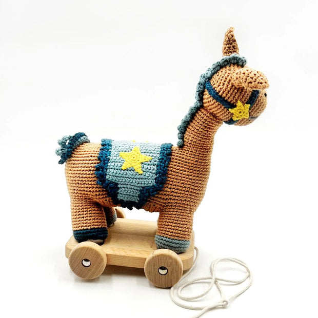 Two in One Pull Along Crochet Plush Horse Toy set