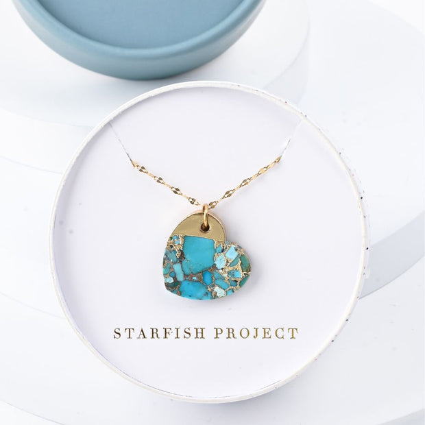 Hope Restored Heart Shaped Turquoise Pendant Necklace in a Starfish Project gift box