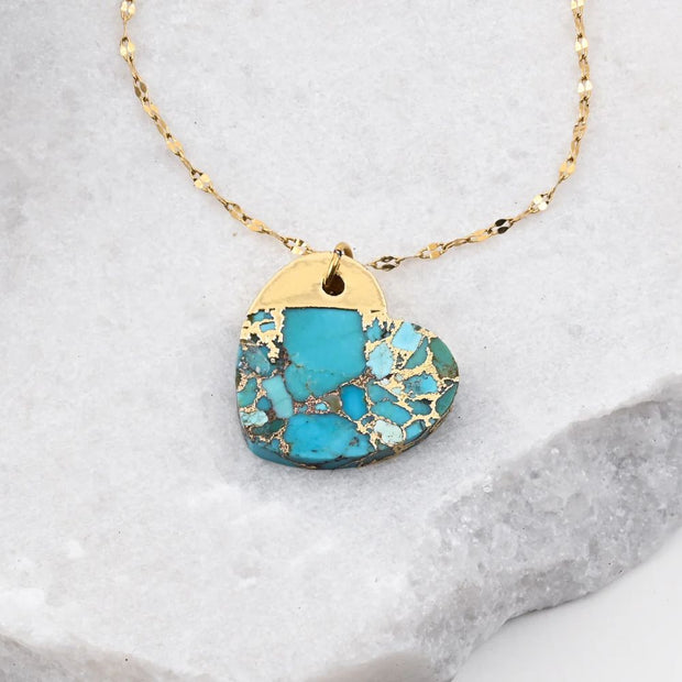 Hope Restored Heart Shaped Turquoise Pendant Necklace