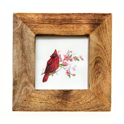 Cardinal and Cherry Blossom Quilled Greeting Card in square frame