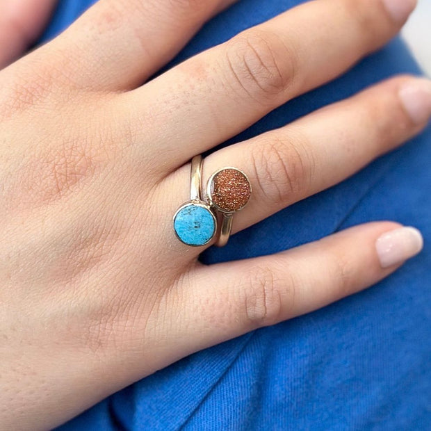 Mini Twin Semi Precious Stone and Alpaca Silver Adjustable Ring on model