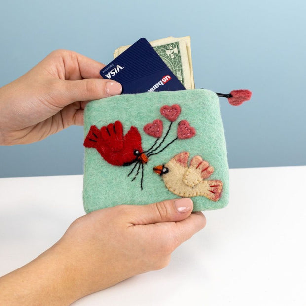 Felted Wool Coin Purse - Cardinals in Love lifestyle