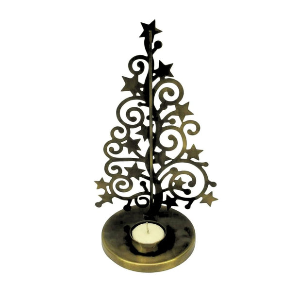 Flat Metal Cutout Christmas Tree T-Light Holder back view