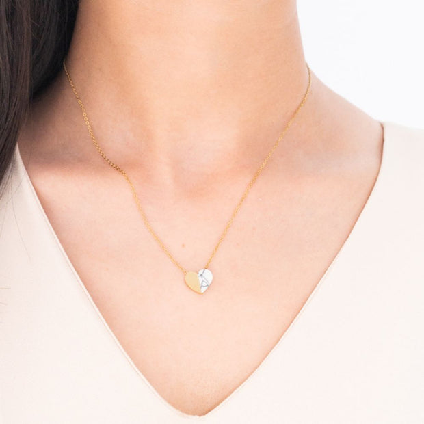 Alexis Gold and Howlite Heart Necklace on model